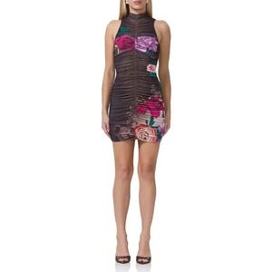 New AFRM Phoebe Ruched Mesh Minidress In Snake Floral Size L
